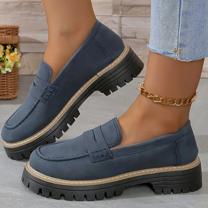 Women's Plus Size Casual Retro Suede Loafers with Chunky Heel Platform
