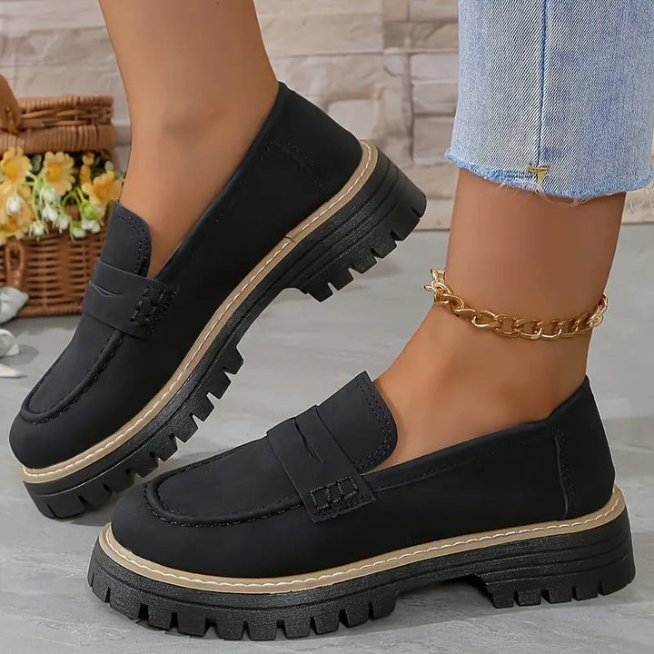 Women's Plus Size Casual Retro Suede Loafers with Chunky Heel Platform