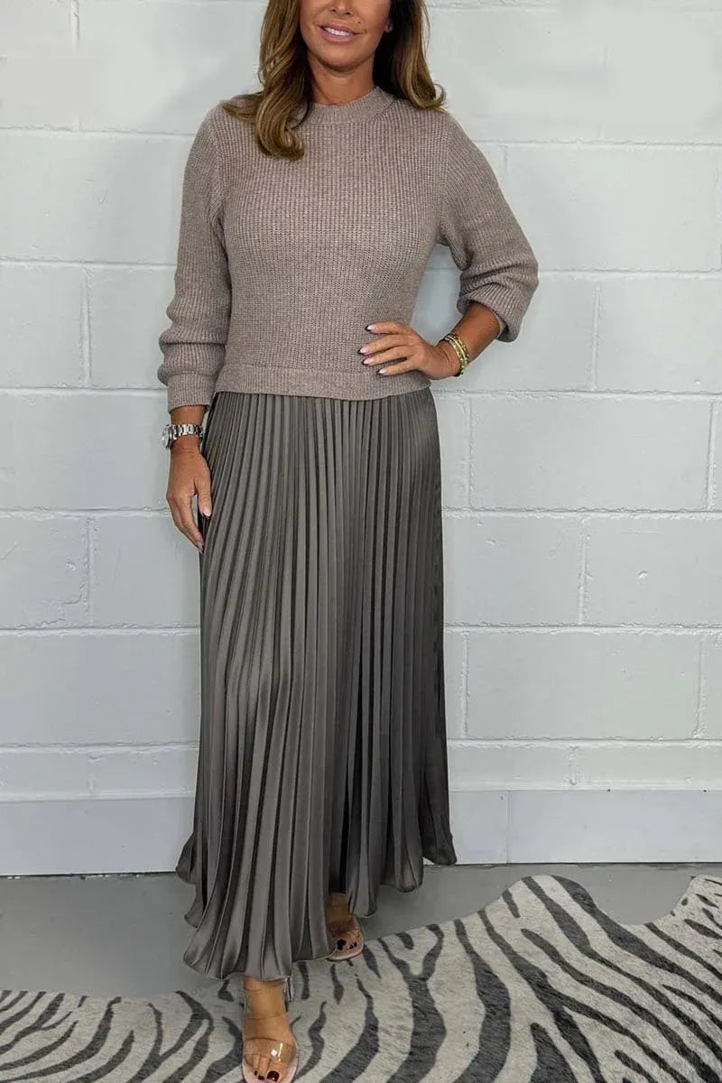 AVA & GRACE NYC™ | Claudia — Maxi Dress with Sweater Top & Pleated Skirt
